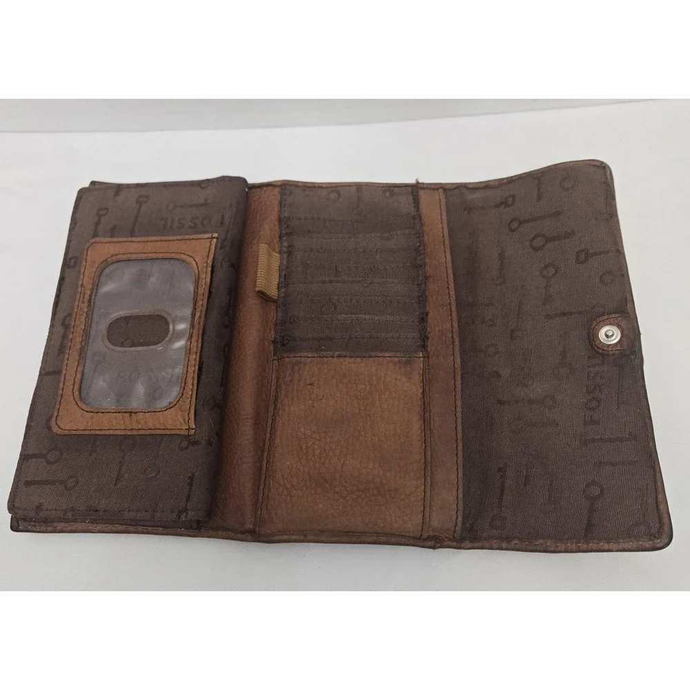 Vintage Fossil Leather Patchwork Trifold Wallet Emory Clutch Boho Y2K 1954
